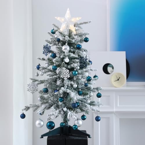HipTree 3ft Snow Flocked Prelit Christmas Tree Decorations with 50 Dual-Color LED Lights,...