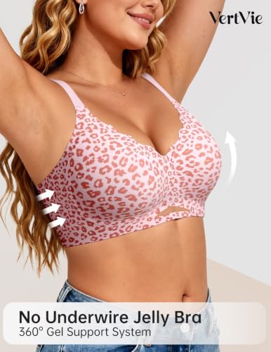 Image of Vertvie Jelly Bras for Women No Underwire Supportive | Seamless Wireless Bralette, Cool Breathable Mesh, Push Up Scalloped V-Neck, Full Coverage Tshirt Bra, Soft Comfortable