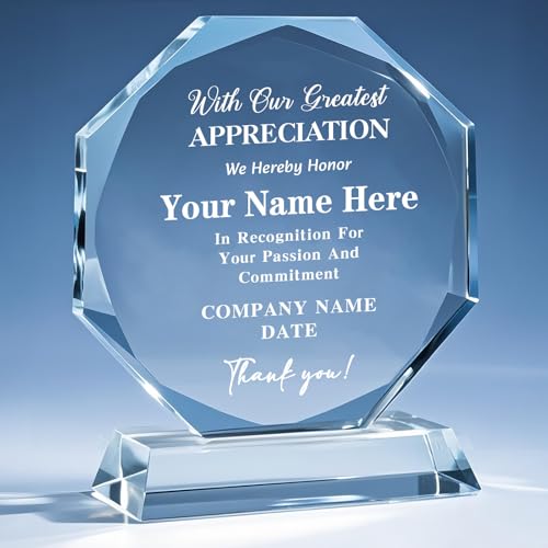 Personalized Trophy Award - Plaques Personalized Engraved - Custom Crystal Awards and Trophies for Employee Recognition, Event, Sport, Competition - Coworker Employee Appreciation Gifts (Thank You)