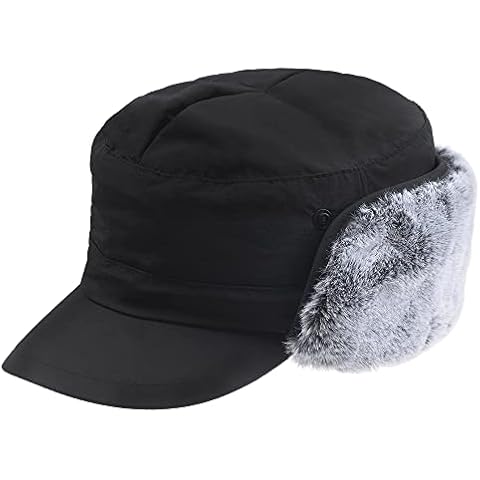 HunterBee Winter Hat with Earflaps Windproof Visor Hat Ski Warm Baseball Cap Men and Women Kids Girl Black Cover