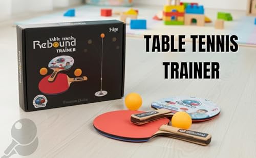 Image of Training Table Tennis Set for Kids & Adults | Elastic Soft Shaft Ping Pong Trainer with Stable Iron Base | Indoor & Outdoor Reflex Practice Game for Hand-Eye Coordination