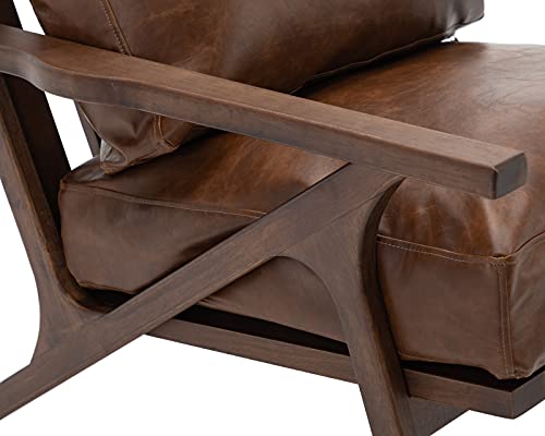 Cimota Faux Leather Accent Chair Mid Century Armchair Upholstered Comfy Modern Arm Chair With Removable Padded Cushion And Wood Frame For Living Room/Bedroom, Pu Retro Brown #TOP6