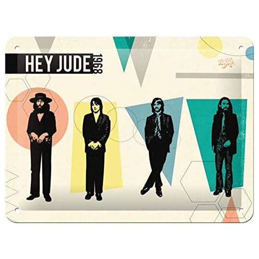 Nostalgic-Art Cartel de Chapa Retro Fab4 – Hey Jude – Idea de Regalo para los Fans de los Beatles, metálico, Diseño Vintage Decorativo, 15 x 20 cm