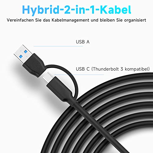 Image of USB 3.2 Hub Active with Power Supply, RSHTECH Aluminium USB Hub 3.1 Gen2 with 7 x USB 3.2 Data Ports (10 Gbps), 2-in-1 Data Cable (Type A & C, 100 cm), 24 W (12 V /2 A) Power Supply, 7-Port Data Hub