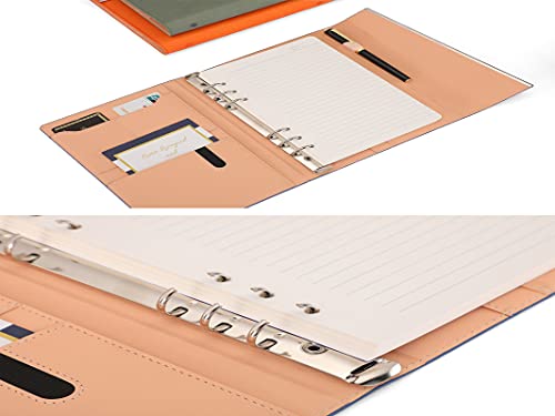Melsbrinna 6 Ring Binder Refillable Diary for Women/Men, A5 Notebook Binder, Premium PU Leather Personal Organizer Notebook Planner for Travel/Work,Writing Journal/Notepads, Card Pockets(Orange)