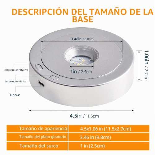 Miniatura 2 de Eustuma Base Giratoria De Pantalla Led Con Luz Colorida, Adecuada Para Obras De Arte Esféricas De Cristal, Decoración De Fiestas De Vacaciones. Plata