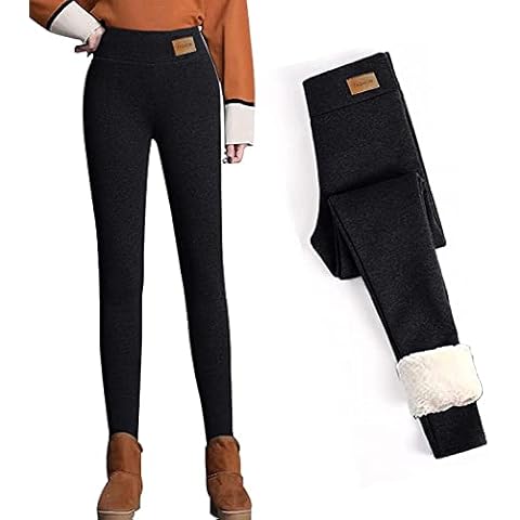 ASKSA Fleece Lined Leggings Women Winter Warm Thick Chunky Leggings Pants Stretchy Tights Thermal Insulated Pants Trousers (A Black,XL) Cover