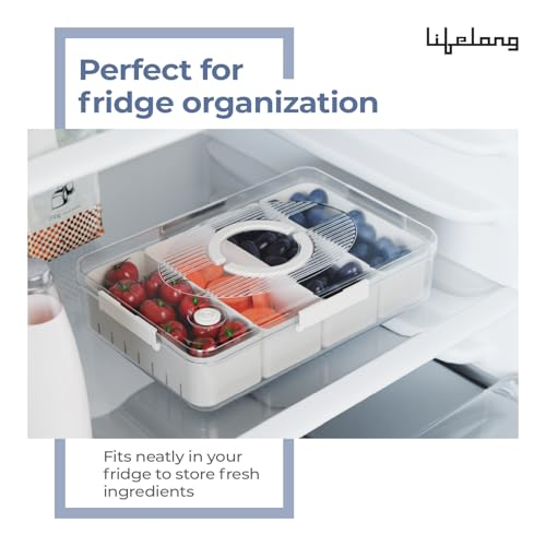 Image of Lifelong Fridge Storage Box With 4 Removable Containers | Multipurpose Organizer For Fruits, Vegetables, Snacks | Airtight Transparent Container With Lid For Kitchen Storage And Refrigerator Shelf Use