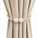 ELANOX Magnetische Gardinenhalter 2er Set – Elegante Raffhalter für Gardinen & Vorhänge – Magnetverschluss ohne Bohren – Dekorative Vorhanghalter aus geflochtenem Seil mit Perlen