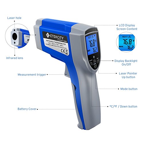 Etekcity Infrared Thermometer 1022D (Not for Human) Dual Laser Temperature Gun Non-contact-58℉~1022℉ (-50℃ ~ 550℃) with Adjustable Emissivity & Max Measure, Standard Size, Blue & Gray by Etekcity - Image 2