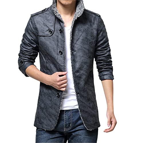 Veste en cuir synthétique homme gris XL chaude avec poche et col montant