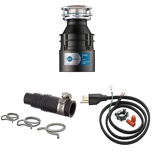 InSinkErator Garbage Disposal, Badger 1, Standard Series, 1/3 HP Continuous Feed, Black & DWC-00 Plumbing-Equipment & Garbage Disposal Power Cord Kit, CRD-00 , Black, Pack of 1