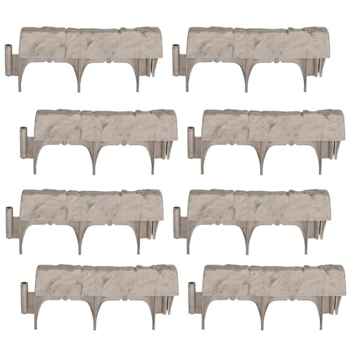Suncast Interlocking Border Edging - Stone -Like Poly Construction for Garden, Lawn, and Landscape Edging - Water Resistant Border for Containing Trees, Flower Beds and Walkways - Light Taupe -Gray