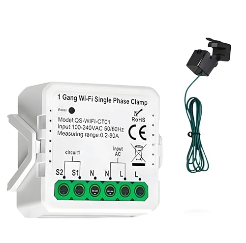 Tuya WiFi Smart Power Meter 1CH 80A - Energy Consumption & Solar PV Production Monitor, Current Transformer Clamp, Real-Time Power Tracking