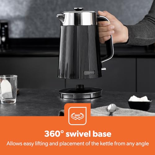 GEEPAS 1.7L Electric Kettle | Rapid Boil Cordless Jug Kettle for Hot Water Tea Coffee | Auto Shut-Off 360° Swivel Base Boil Dry Protection Easy Pour | Arcus Collection Black 3000W