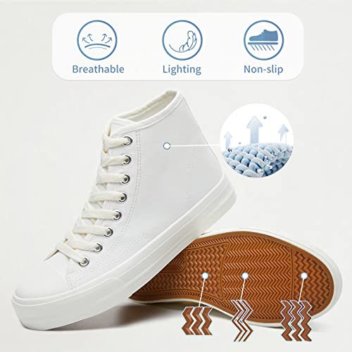 Uoidru High Top Sneakers For Women Canvas Shoes White Canvas High Tops Women Casual Shoes Lace Up Fashion Sneakers  (White,Us5.5) #TOP1