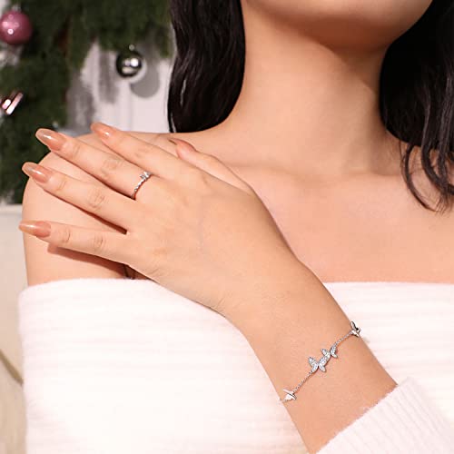 Meissa 925 Sterling Silver Rings Wedding Band Dainty Butterfly Ring Cubic Zirconia Stacking Ring Size Adjustable Christmas Gift For Women #TOP6