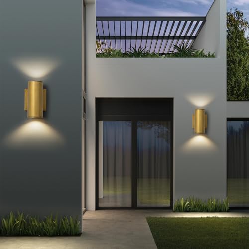 Image of Modern LED Outdoor Wall Lights 7 inch Cylinder Up and Down Exterior Lighting Fixtures Handmade Gold Outdoor Wall Sconce Wall Mount on Any Direction