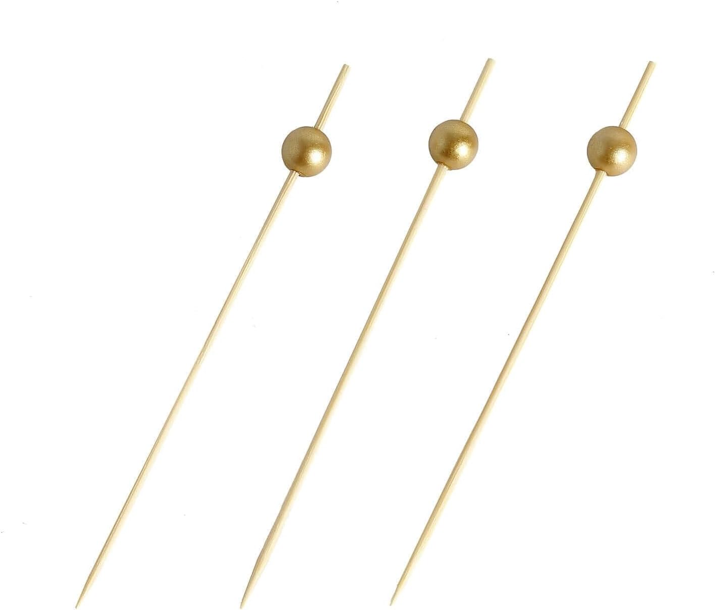 Efavormart 100-Pack Gold Pearl Bamboo Skewers, 4.5" Eco-Friendly Cocktail Picks and Decorative Appetizer Sticks for Sophisticated Weddings, Galas, and Upscale Party Events