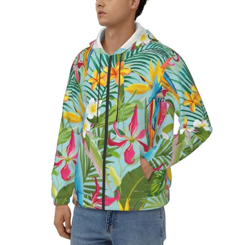Sweat à capuche imprimé perroquets doux et décontracté homme