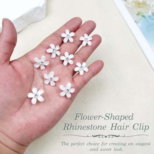 Mini pinzas para cabello con piedras y flores blancas, pack 20 miniatura 6