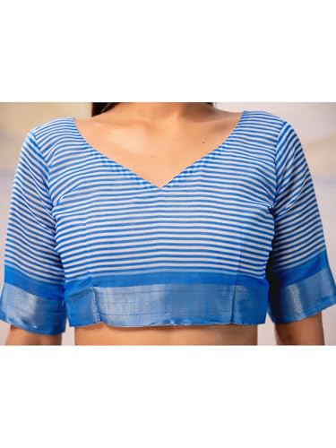 Image of Satrani Women's Linen Printed Ready To Wear Saree with Unstitched Blouse Piece