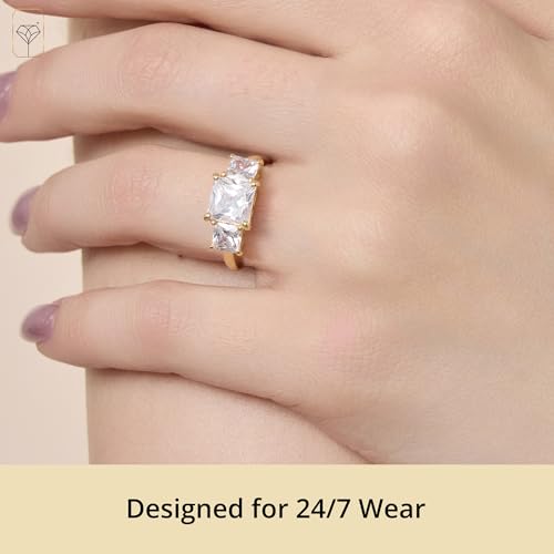 MAX + STONE 4 1/2 Carat Princess Cut Cubic Zirconia Three Stone Ring for Women in 10k White or Yellow Gold (4.5 ct.tw) Anniversary or Engagement Ring in CZ Size 4.5 to 93