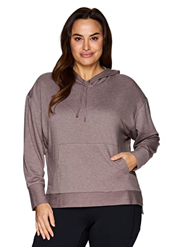 Rbx Women's Plus Size Lightweight French Terry Hoodie Tunic Dark Taupe Heather 2X #TOP9