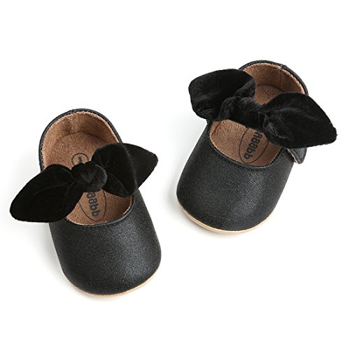Baby Girls Mary Jane Flats Anti-Slip Rubber Sole Bow Toddler Princess Dress Shoes Black #TOP4