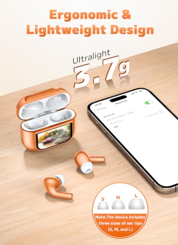 Image of Bucephalus Wireless Earbuds, Bluetooth 5.4 Ear Buds, ENC Noise Cancelling Headphones with 48H Playtime, Bass Stereo Sound, Compatible with iPhone, Android, Pad - Bright Orange