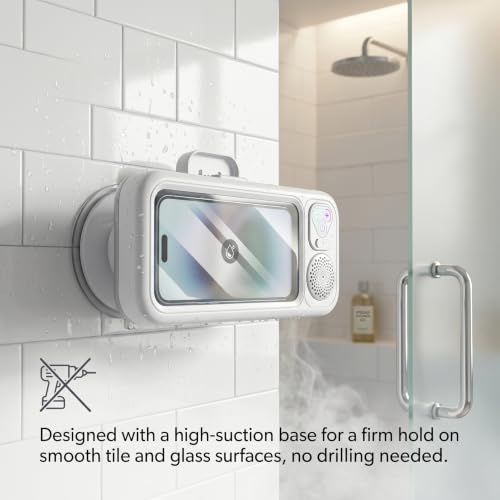 Soporte para teléfono de ducha con altavoz blanco impermeable y ventosa Goutdori 5