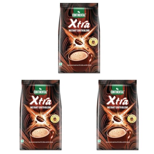 Image of Continental Coffee Xtra Instant Coffee Powder | 200g Pouch | 70% Coffee 30% Chicory | South Blend Instant Coffee | Medium Roast | Premium Blend of Arabica & Robusta | Rich Aromatic Coffee (Pack of 3)
