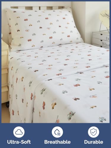 Image of Kids Twin Size Car Bed Sheets - 3 Piece Kids Car Sheet Set - Speedy Vehicle Bedding - Ultra-Soft, Cute & Cozy - Breathable & Machine Washable - Wonderful Auto Bed Set for Boys, Girls, Teens & Toddlers