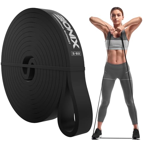 Bionix Pull Up Resistance Band Black Single - Thicker Heavy Long Exercise Loop Bands for Chin Up Assist Powerlifting Yoga Stretching - Workout Assistance Weight Gym for Men and Women (Black)