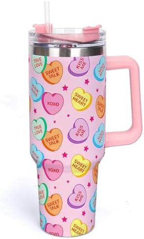 Whaline 40oz Valentine's Day Tumbler with Handle Straw and Lid Tr...