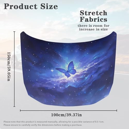 Image of Car Hood Cover Protector,Waterproof Polyester Breathable Print Hood Covers for Cars,Decoration Universal Car Accessories Blue Butterfly Star Print