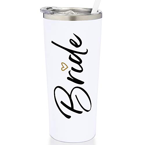 SassyCups Bride Tumbler Cup | Vacuum Insulated Stainless Steel Drink Cup with Straw for Bride to Be | Engagement Glass | Newly Engaged Travel Mug | Future Mrs Bachelorette Cup (22 Ounce, White)