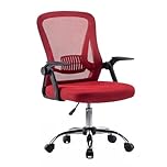 Panana Office Chair Mesh Back Ergonomic Desk Chair with Flip-up Armrest Executive Swivel Computer Chair (Red, Mid Back)