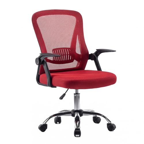 Panana Office Chair Mesh Back Ergonomic Desk Chair with Flip-up Armrest Executive Swivel Computer Chair (Red, Mid Back)