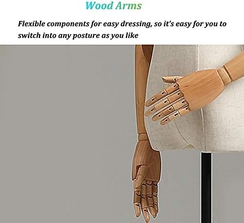 Torso-Mannequin-Ständer, weibliche Schaufensterpuppe, Torso, verstellbare Höhe, Kleiderform, Display mit Metallständer, für T-Shirts, Jacken, Dre (mit Armen, Größe S)