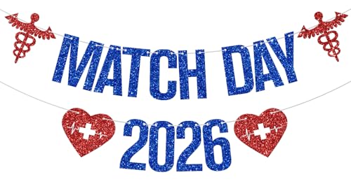 Match Day 2026 Banner, Happy Match Day Banner, Residency Match Day Party Decor, Medical School Graduation Party Decorations, Blue and Red Glitter