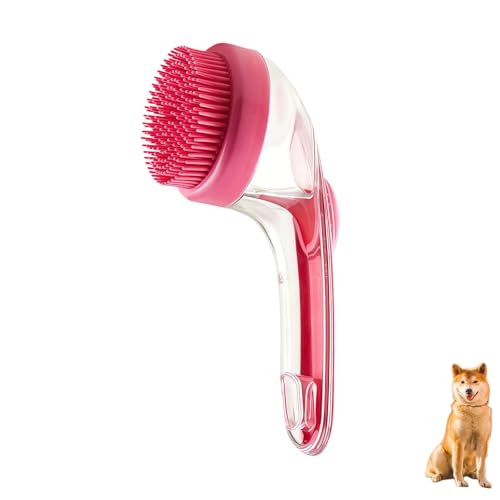 Pet Bath Brush with Soap Dispenser, 2-in-1 Dog Bath Brush Scrubber for Short & Long Haired Dogs & Cats, Dog Shampoo Brushs for Bathing & Grooming Massage (Fine hair red)