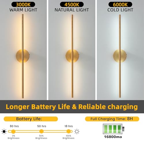 Battery Operated Wall Sconces with Remote Control, 15800 mAh Rechargeable Cordless, Set of 2, 3000K LED, Dimmable, Log Burlywood by Big Fortunater - Image 2