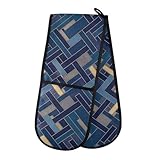 Hitzebeständige Wärmepads und Handschuhe, doppelfunktional, Küchentrend, geometrisches Fischgrätenmuster, Goldblau