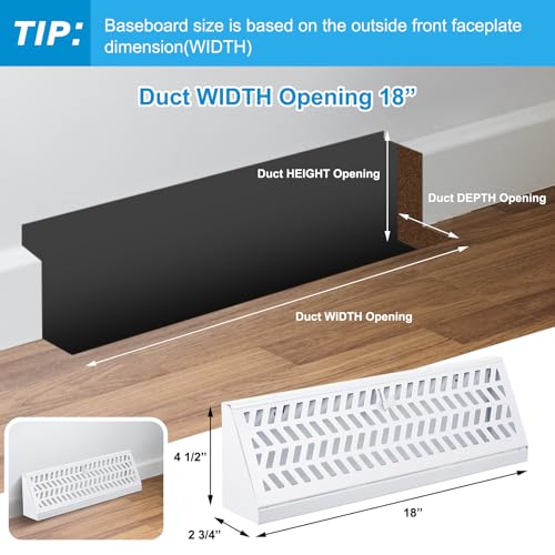 Blulu 8 Pack 18 Inch Baseboard Register Vent Baseboard Diffuser, White by Blulu - Image 2