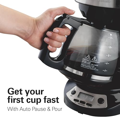 Hamilton Beach 12 Cup Programmable Drip Coffee Maker Machine, Regular & Bold Brew Options, Auto Pause and Pour, Glass Carafe, Black with Stainless Accents (46299J) by Hamilton Beach - Image 3