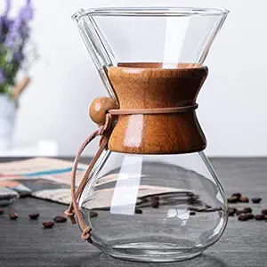 arythe 21 oz Pour Over Coffee Maker Reusable Anti-Scald Wooden Handle Transparent 600ml No Filter