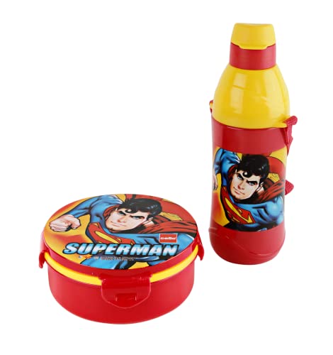 Image of CELLO Tiffy Superman Gift Set Insulated Lunch Box & Water Bottle for Kids | Tiffin Box 460 ml, Water Bottle 400 ml, Red & Yellow | Leak Proof | Easy to Clean | Ideal for School, Picnic