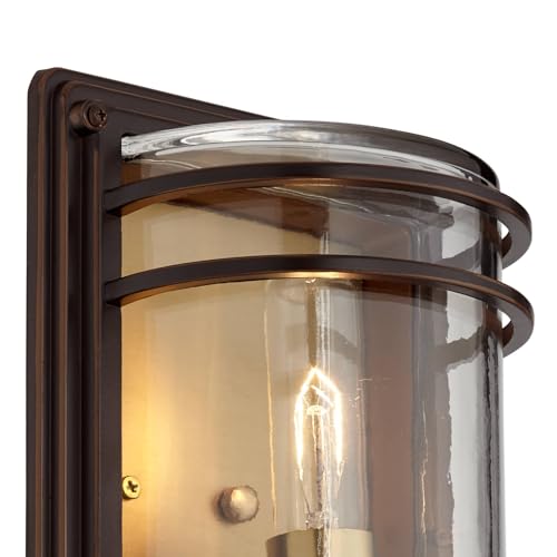 Image of John Timberland Habitat Industrial Rustic Wall Light Sconce Bronze Warm Brass Hardwired 7 1 /2 inch Fixture Clear Glass Shade for Bedroom Bathroom Vanity Reading Living Room Hallway House Home Decor