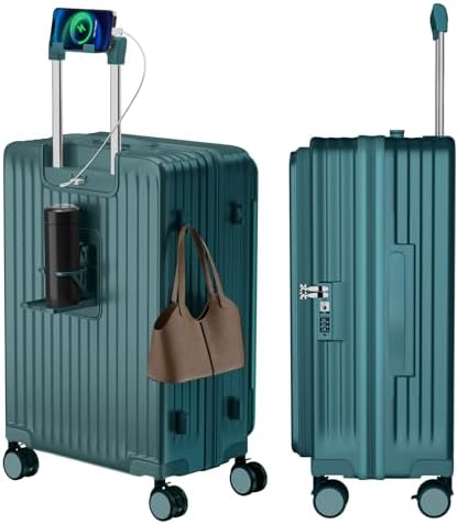 （04:30時点） [Vivcon] スーツケース キャリーケース 多機能 片開き 拡張機能付き ストッパー付き キャリーバッグ 携帯スタンド USBポート付き カップホルダー付き 隠しフック機能 超軽量 耐衝撃 静音 360度回転 大容量 TSAロック搭載 旅行 ビジネス 出張 (ダークグリーン, Mサイズ /67L (4～7泊))
